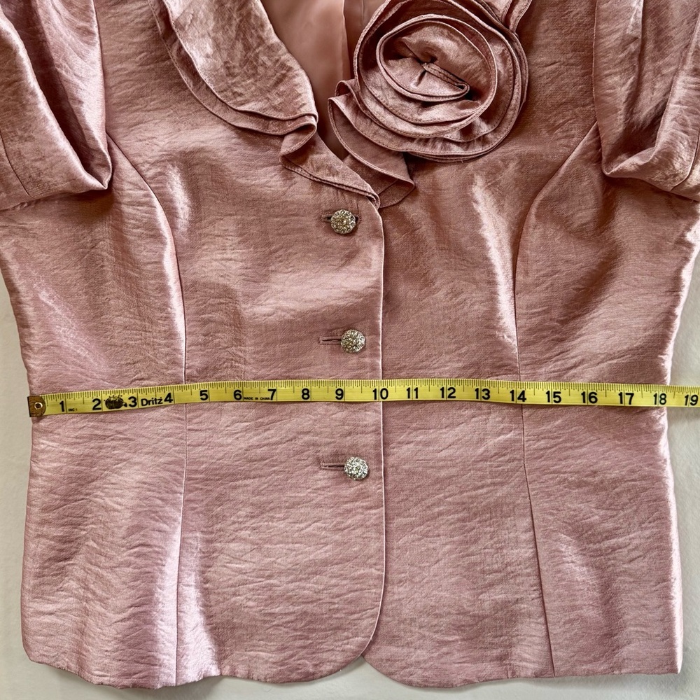 Dusty Pink Kasper Jacket with Rosette Accent & Vintage Faux Jeweled Buttons (12) - Picture 10 of 17